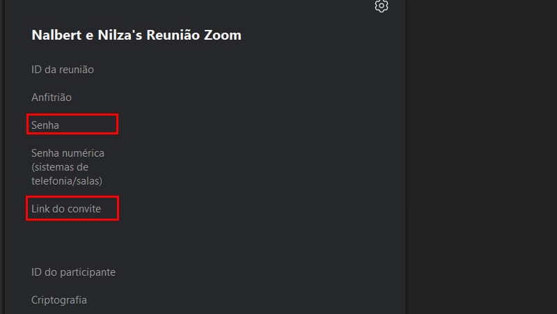 link do convite e senha do zoom