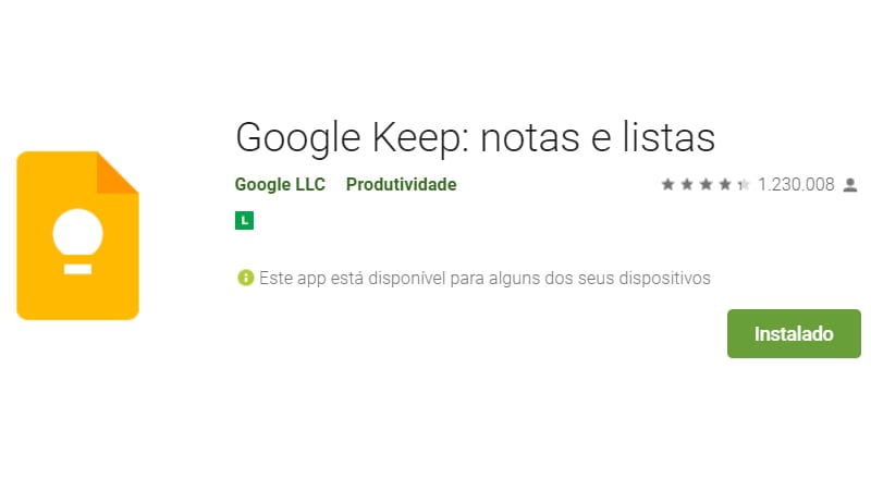 o Google keep é o app de notas da google