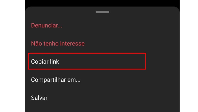 opção de copiar link no igtv
