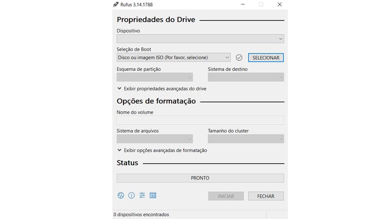 programa Rufus para criar pendrive bootável