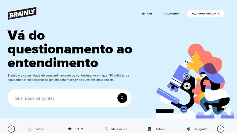 Brainly é uma ótima plataforma de conhecimento