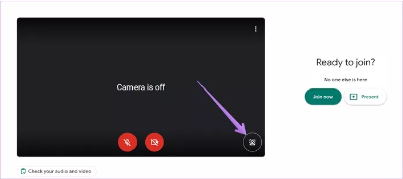 Clique no ícone Alterar plano de fundo do Google Meet no PC