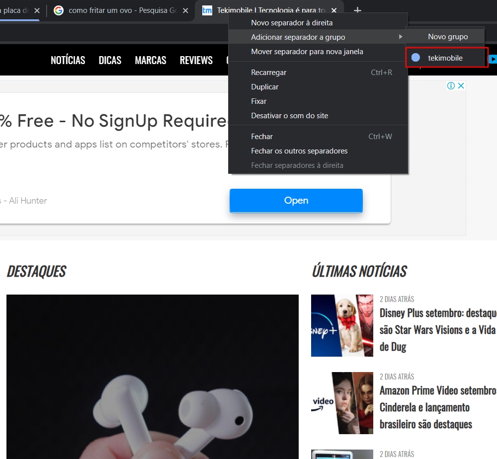 Como adicionar novas guias ao grupo no Google Chrome