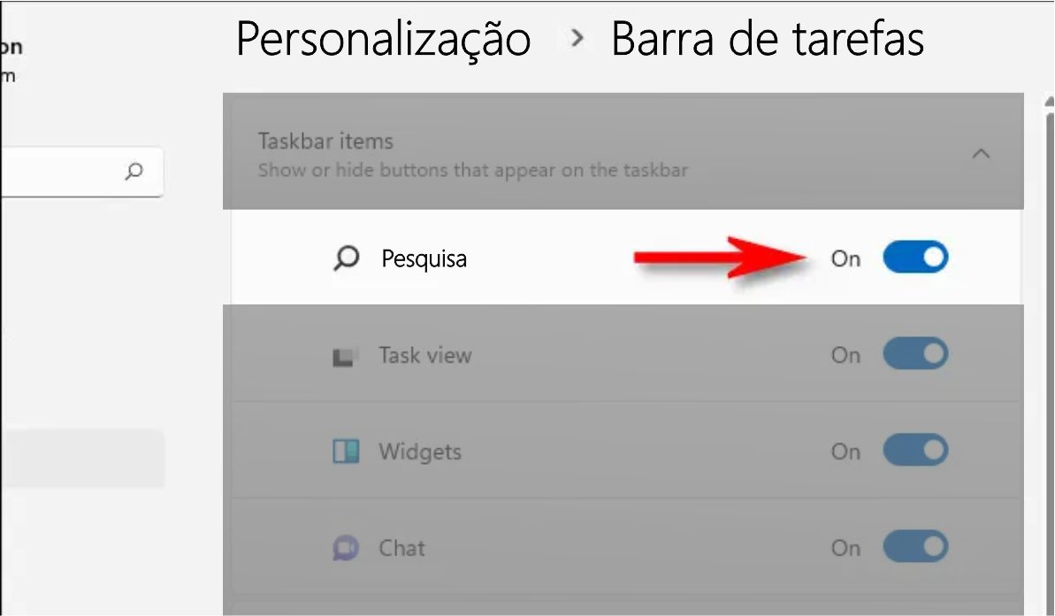 Imagem mostrando como ativar botão de pesquisa do Windows 11