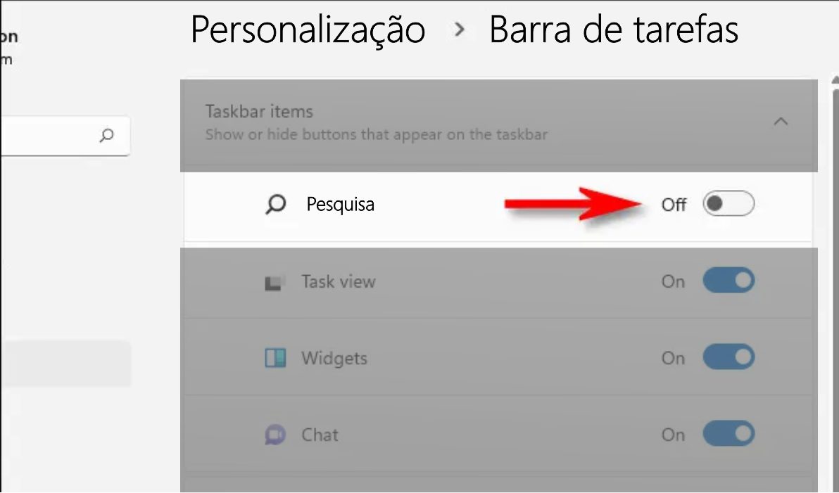 Imagem mostrando como desativar botão de pesquisa do Windows 11