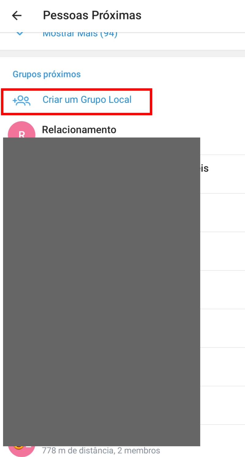 Selecione criar um grupo local no Telegram