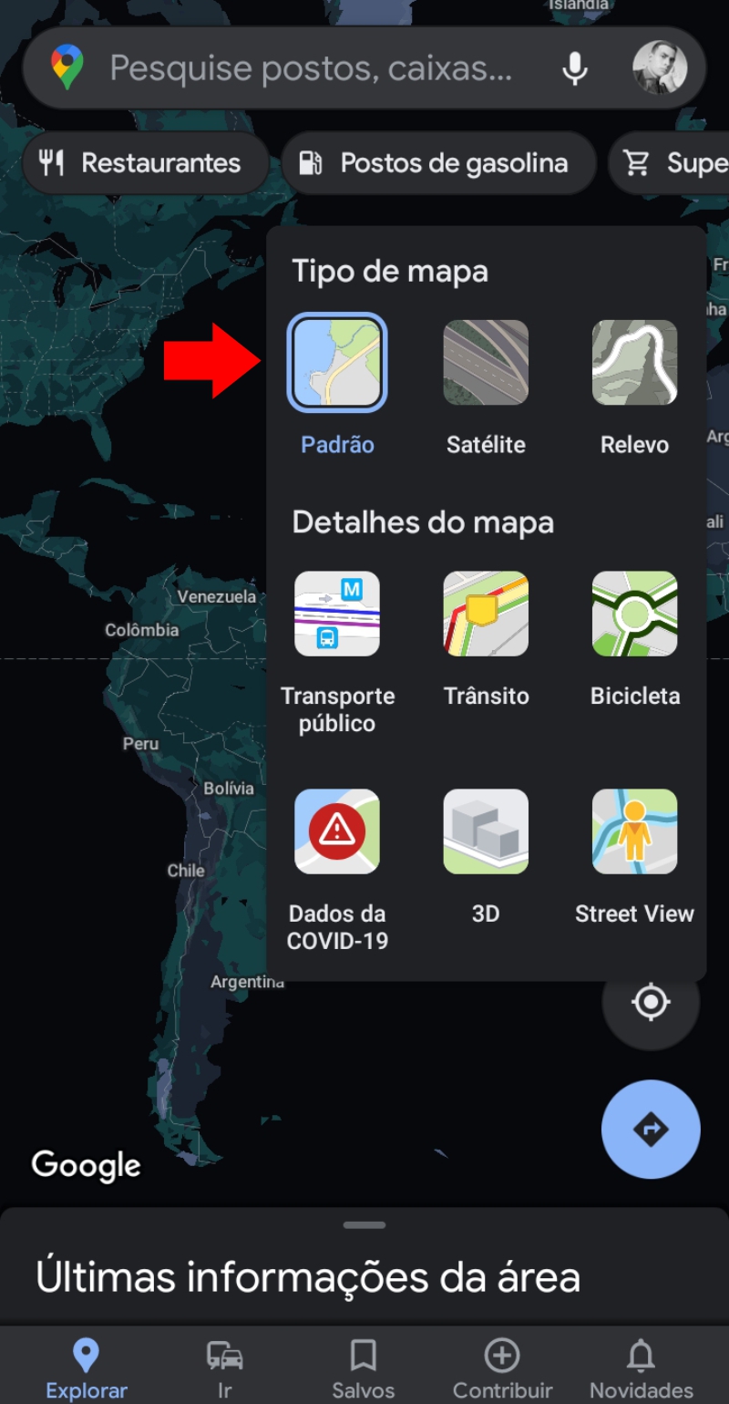 Toque na opção Padrão e veja se isso melhora o desempenho do Google Maps.