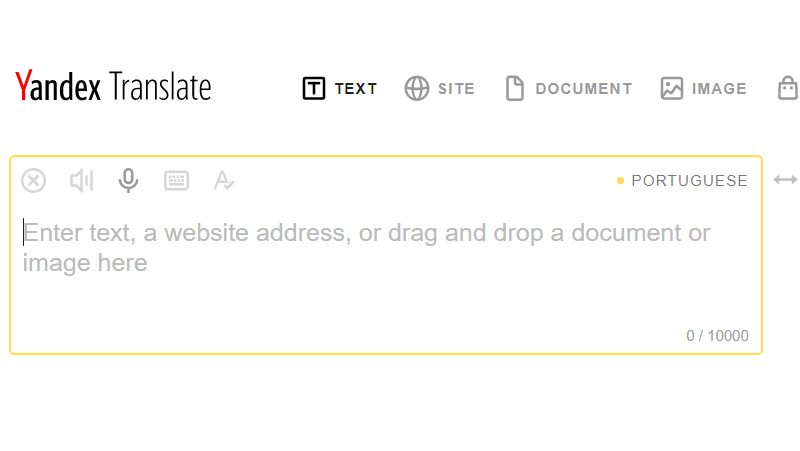 Yandex possui muitos idiomas
