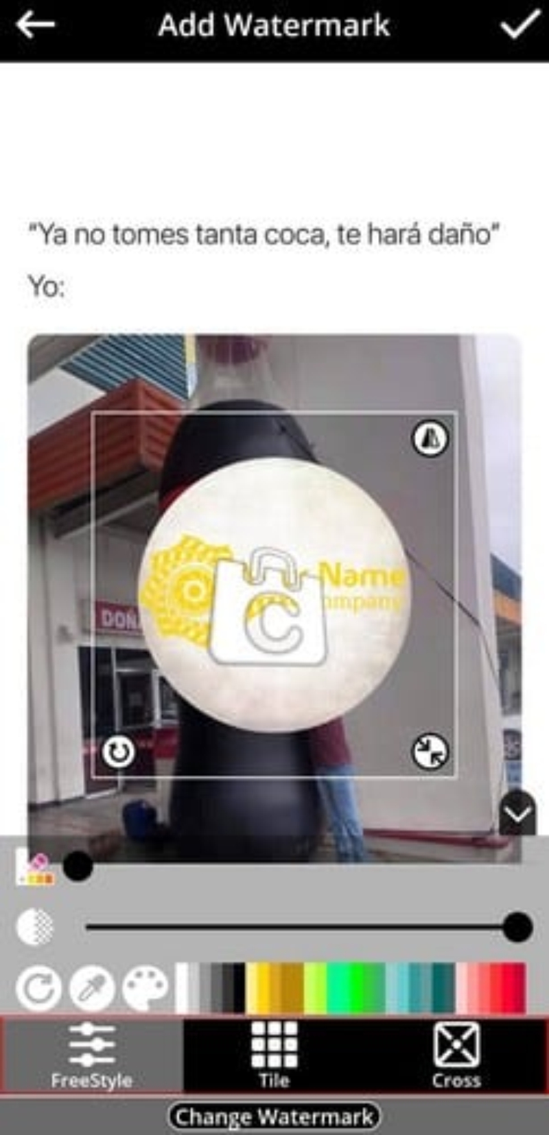 ajustando marca d'água em uma imagem pelo app WaterMark no Android