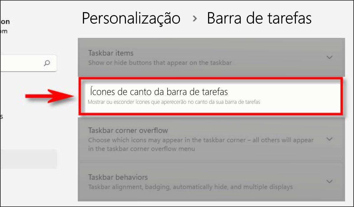 Imagem mostrando a personalização da barra de tarefas do Windows 11