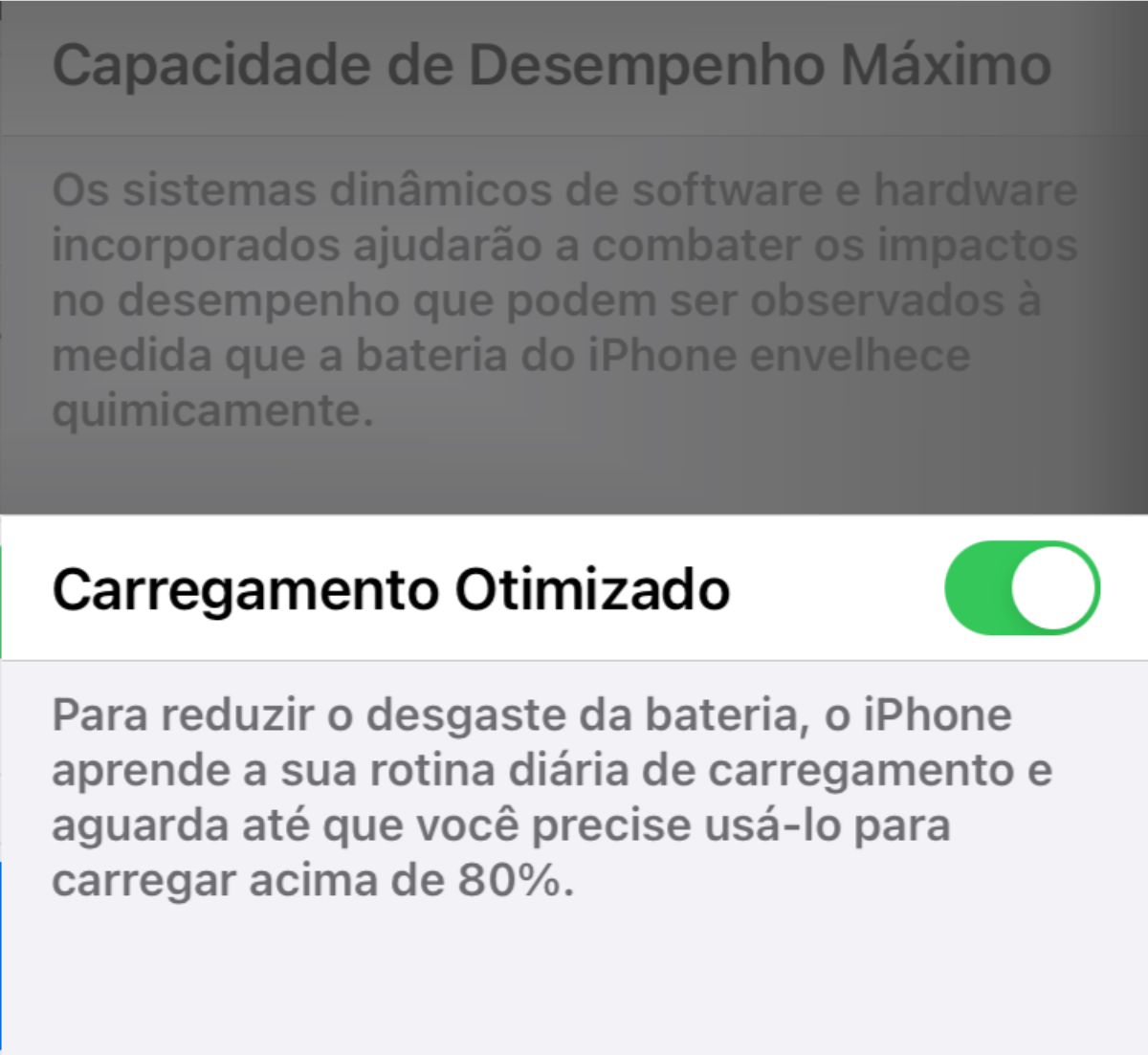 Imagem mostrando carregamento otimizado da bateria do celular