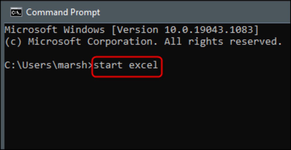 imagem mostrando o comando start Excel para o executar no cmd imagem mostrando o comando start Excel para o executar no cmd