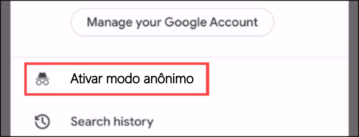Imagem demostrando como ativar o modo anônimo no Google