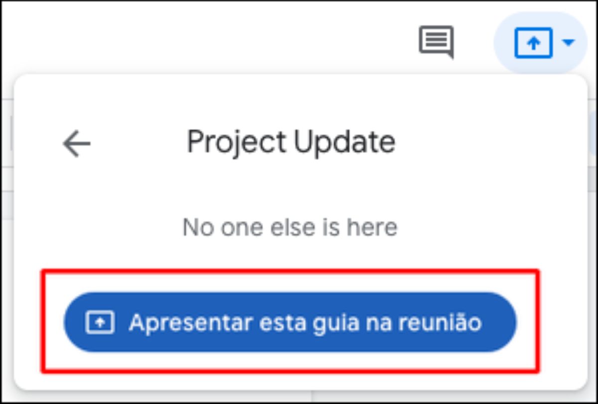 Imagem mostrando como apresentar guia no evento agendado do Google Meet