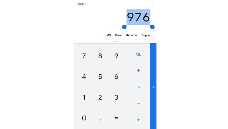 opção ms da calculadora google