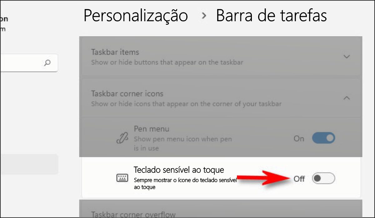 Imagem mostrando como desativar o teclado virtual do Windows 11