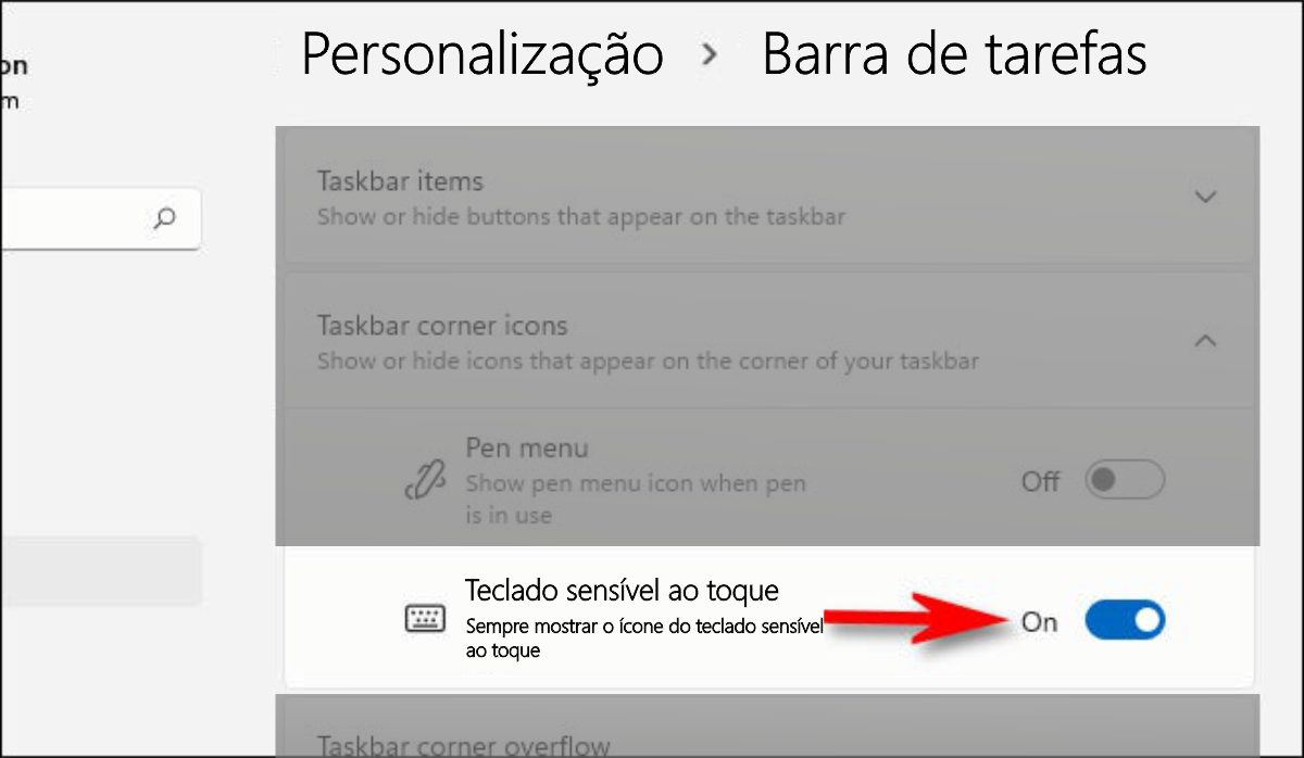 Imagem mostrando como ativar o teclado virtual do Windows 11