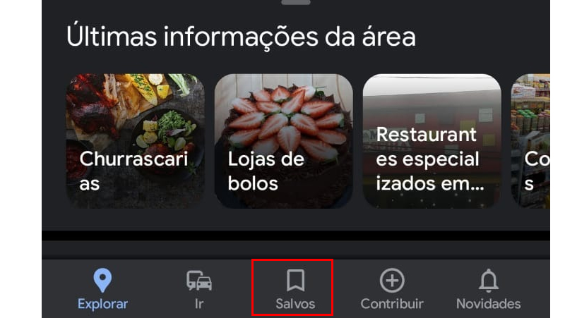 vá em salvos no app