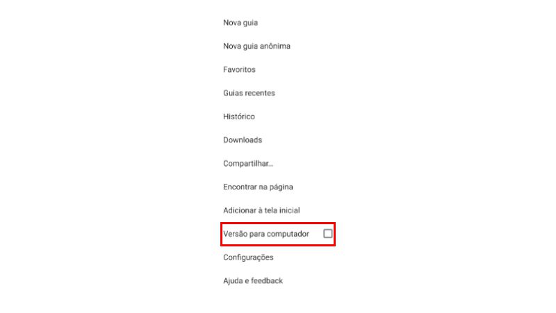 versão para computador nos navegadores