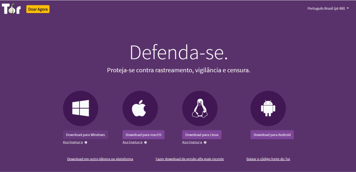 Acesse a página de download do Tor Acesse a página de download do Tor