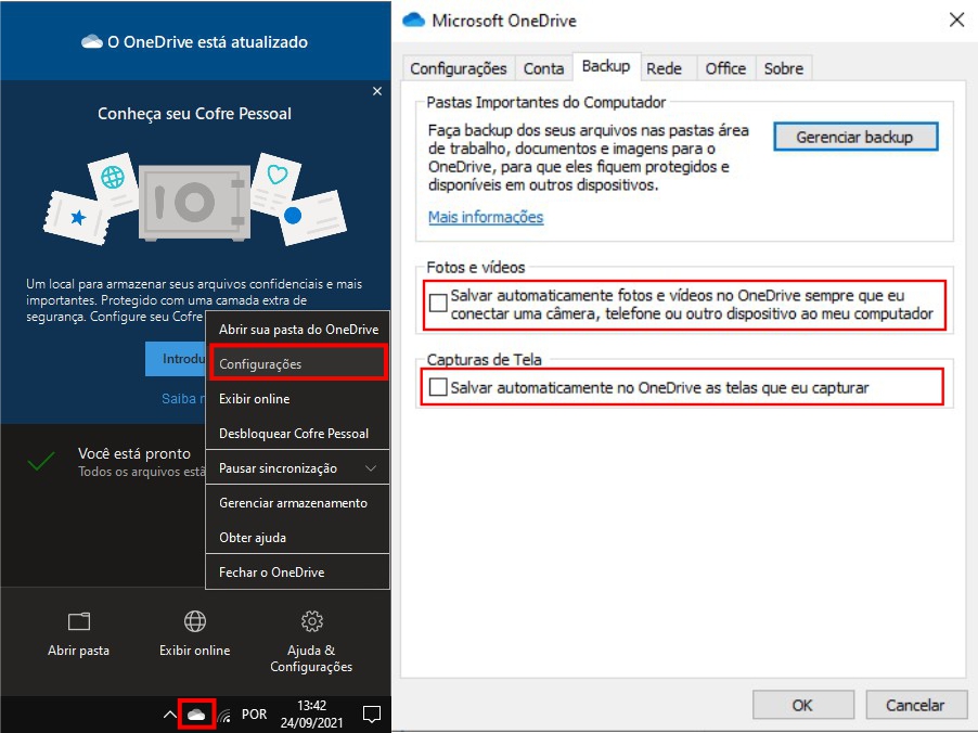 Alterar as configurações do OneDrive 