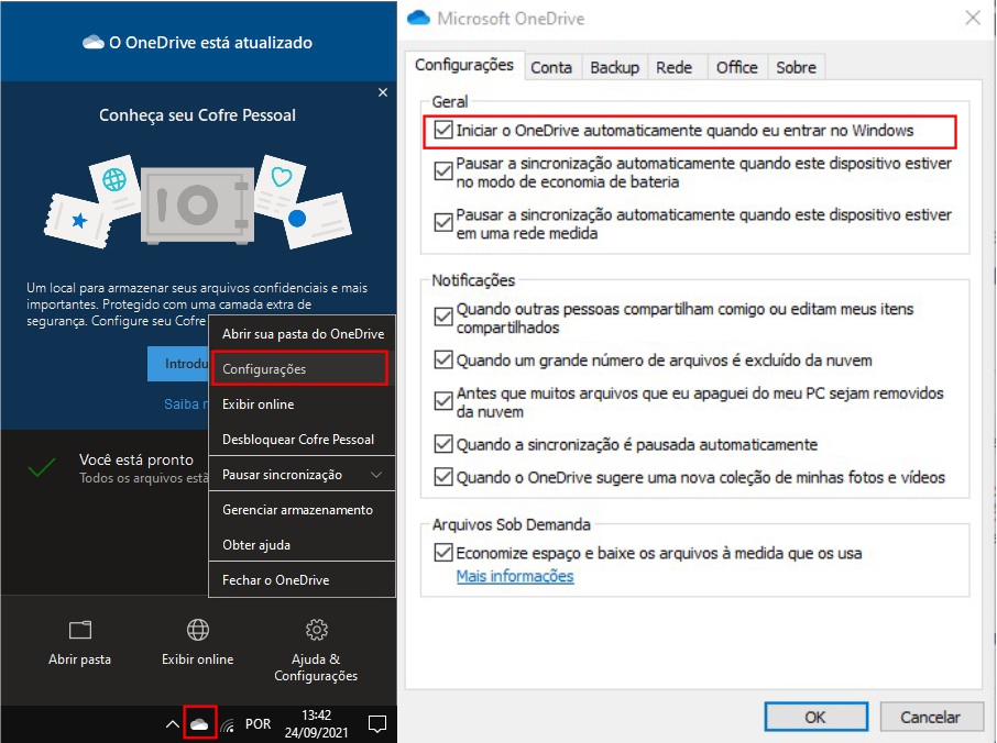 Desmarque a inicialização automática do OneDrive