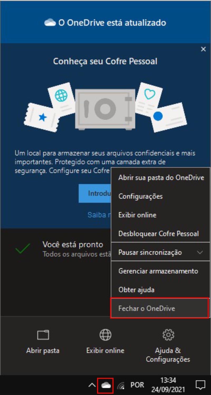 Fechar o aplicativo do OneDrive