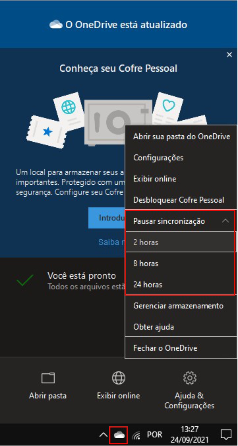 Pausar Sincronização do OneDrive