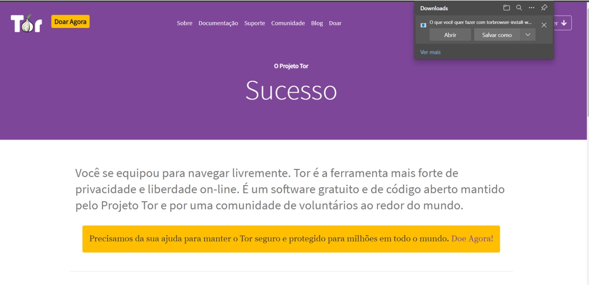 Salve o aplicativo Tor em um lugar desejado