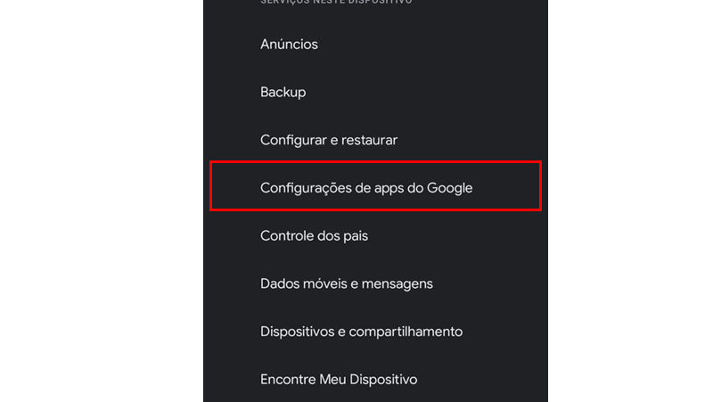 Vá em configurar apps da google logo em seguida