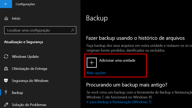 adicione uma unidade para configurar