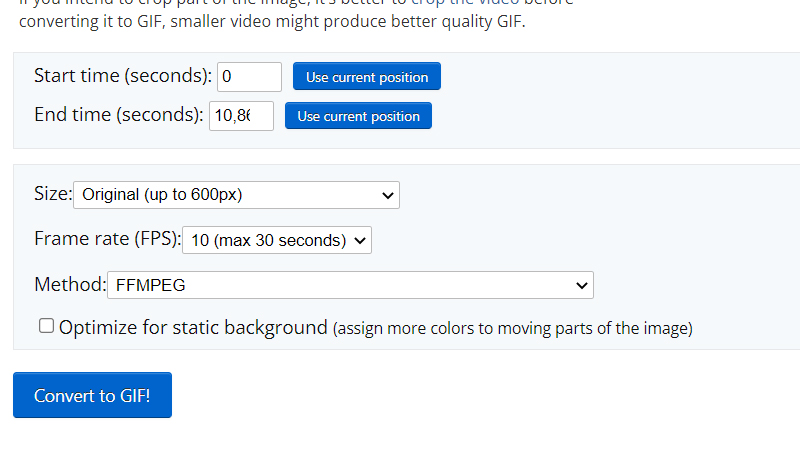 convert Gif botão