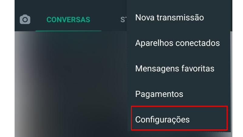 escolha a opção configurações