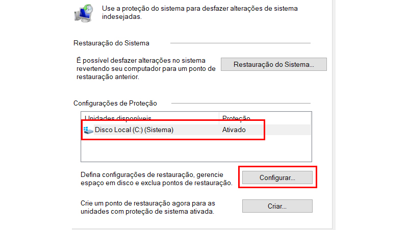 escolha qual disco você deseja ativar e vá em configurar