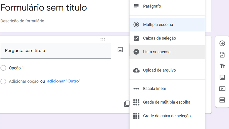 opções de pergunta