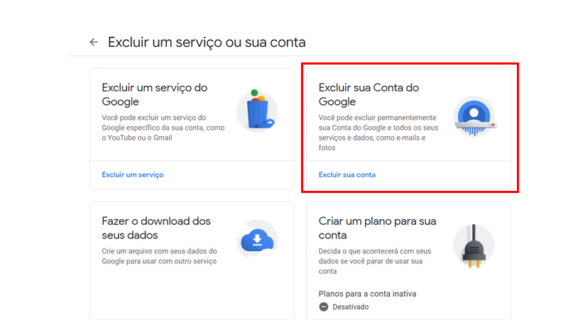 vá em excluir conta