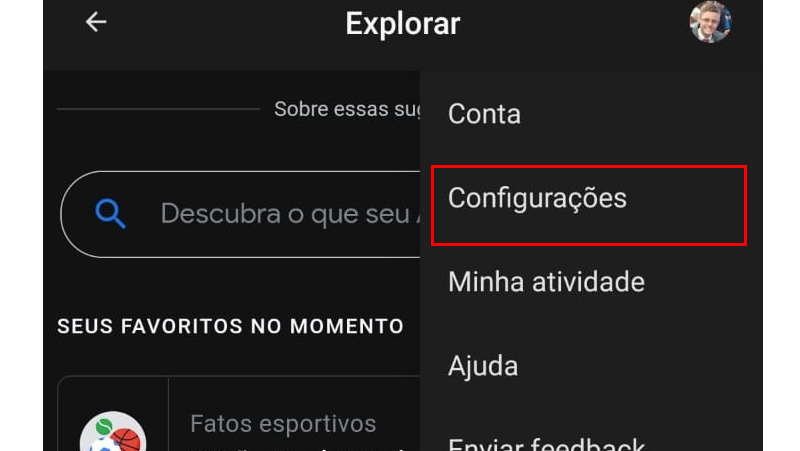 vá nas configurações do canto superior direito