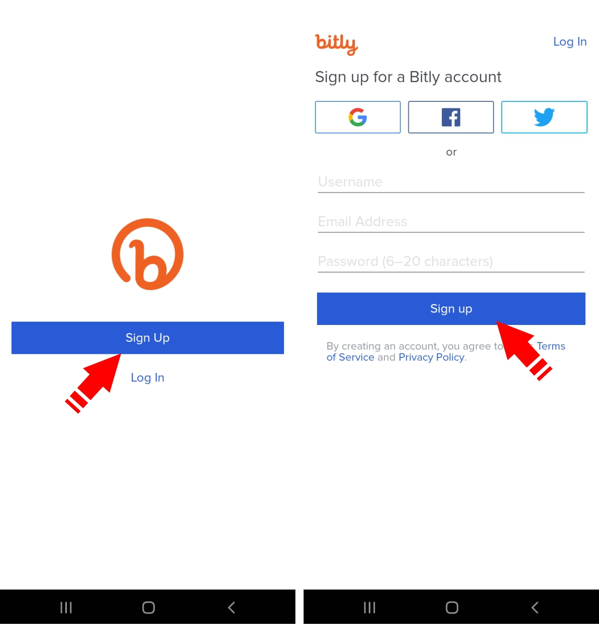 Abra o aplicativo e crie um cadastro - Como encurtar links no WhatsApp