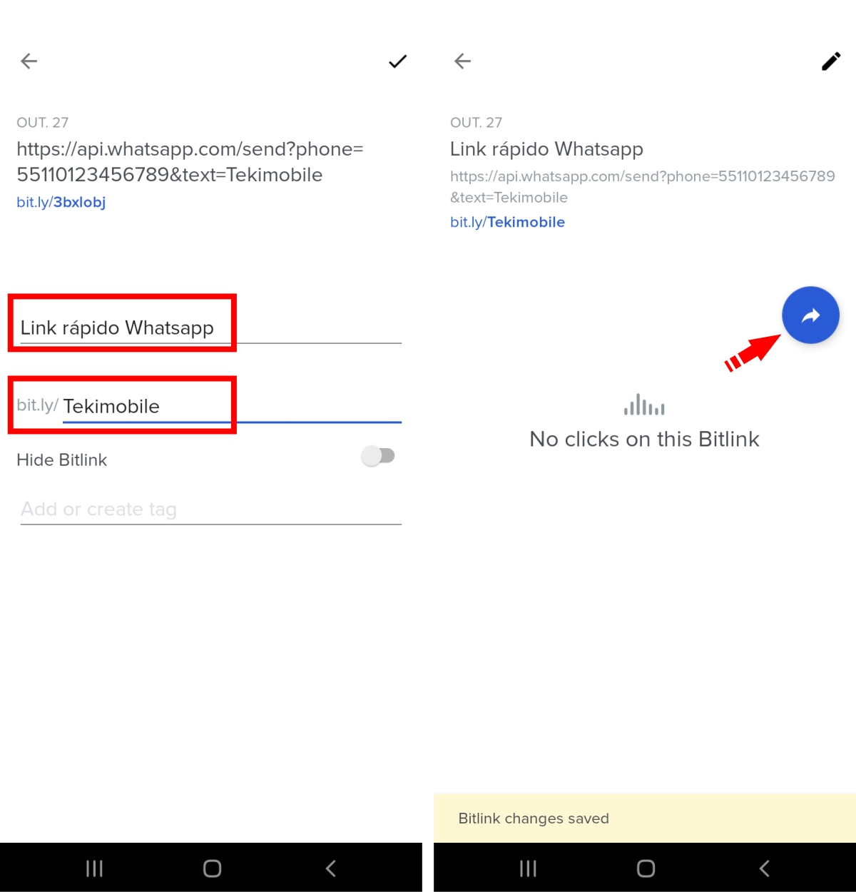 Altere seu link e compartilhe - Como encurtar links no whatsapp