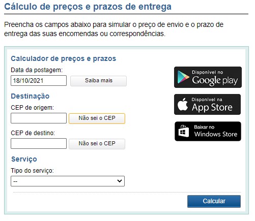 Cálculo de preços e prazos de entrega - Como calcular frete dos correios