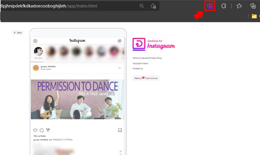 Clique na extensão - Como entrar no Instagram usando PC ou Smartphones
