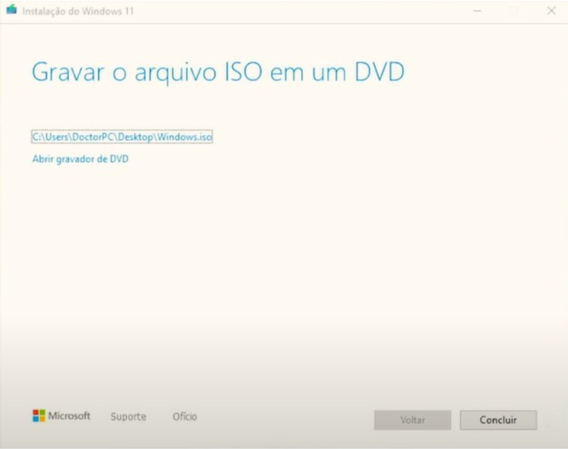 Clique no botão concluir - Como instalar o Windows 11 em um PC não compatível