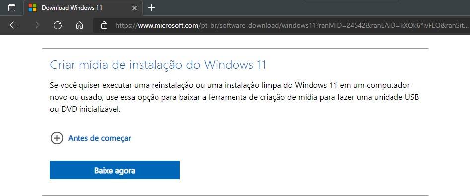Criar mídia de instalação do Windows 11
