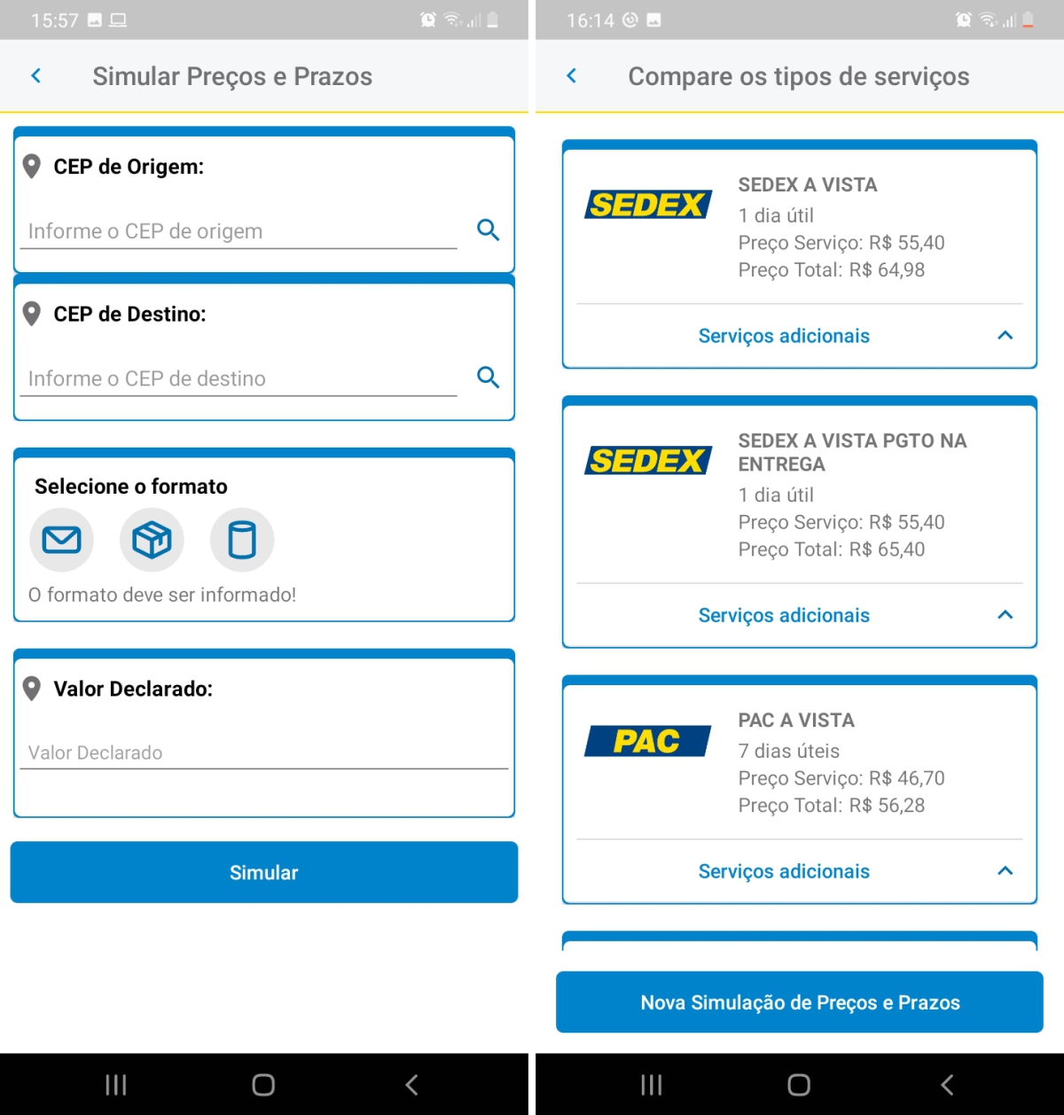 Digite todas as informações do pacote - Como calcular frete dos correios
