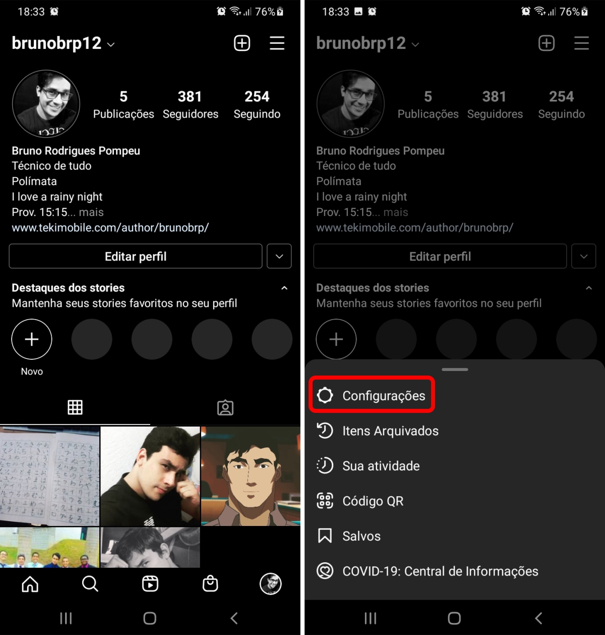 Entre em configurações - Como deixar o Instagram preto