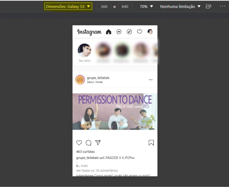 Escolha as dimensões - Como entrar no Instagram usando PC ou Smartphones