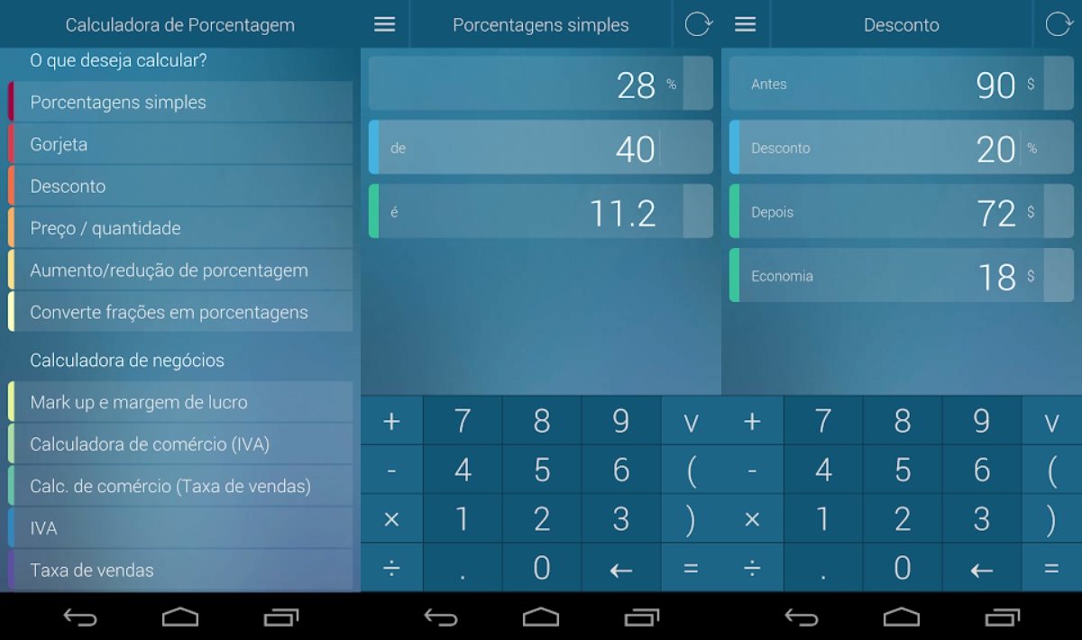 Imagens do aplicativo Calculadora de Porcentagem - Apps de Calcular porcentagem