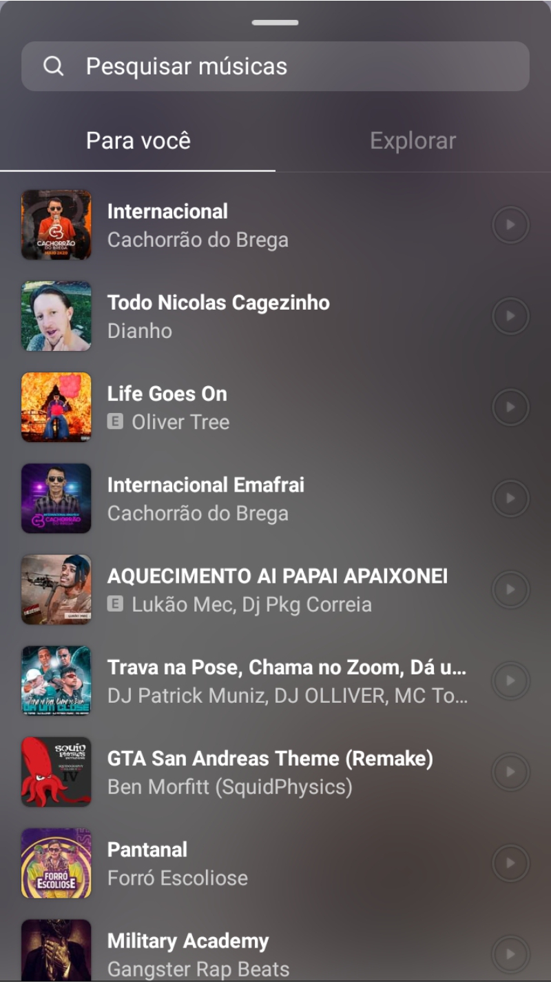 Selecione a sua música - Como colocar músicas no Instagram