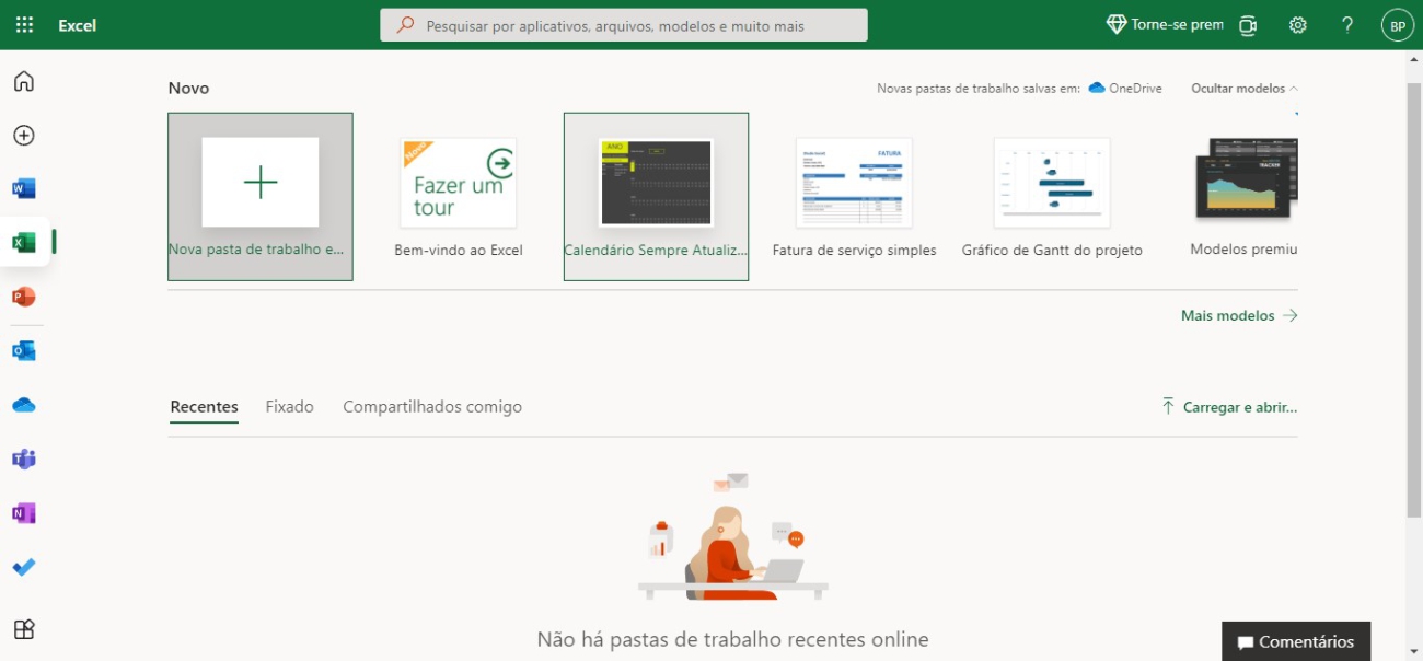 Selecione um Nova pasta de trabalho - Excel Online