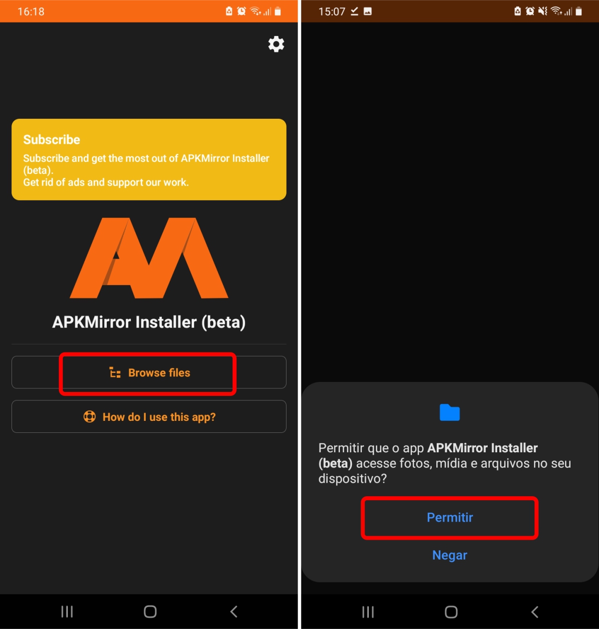 Toque em Browser files - APKMirror